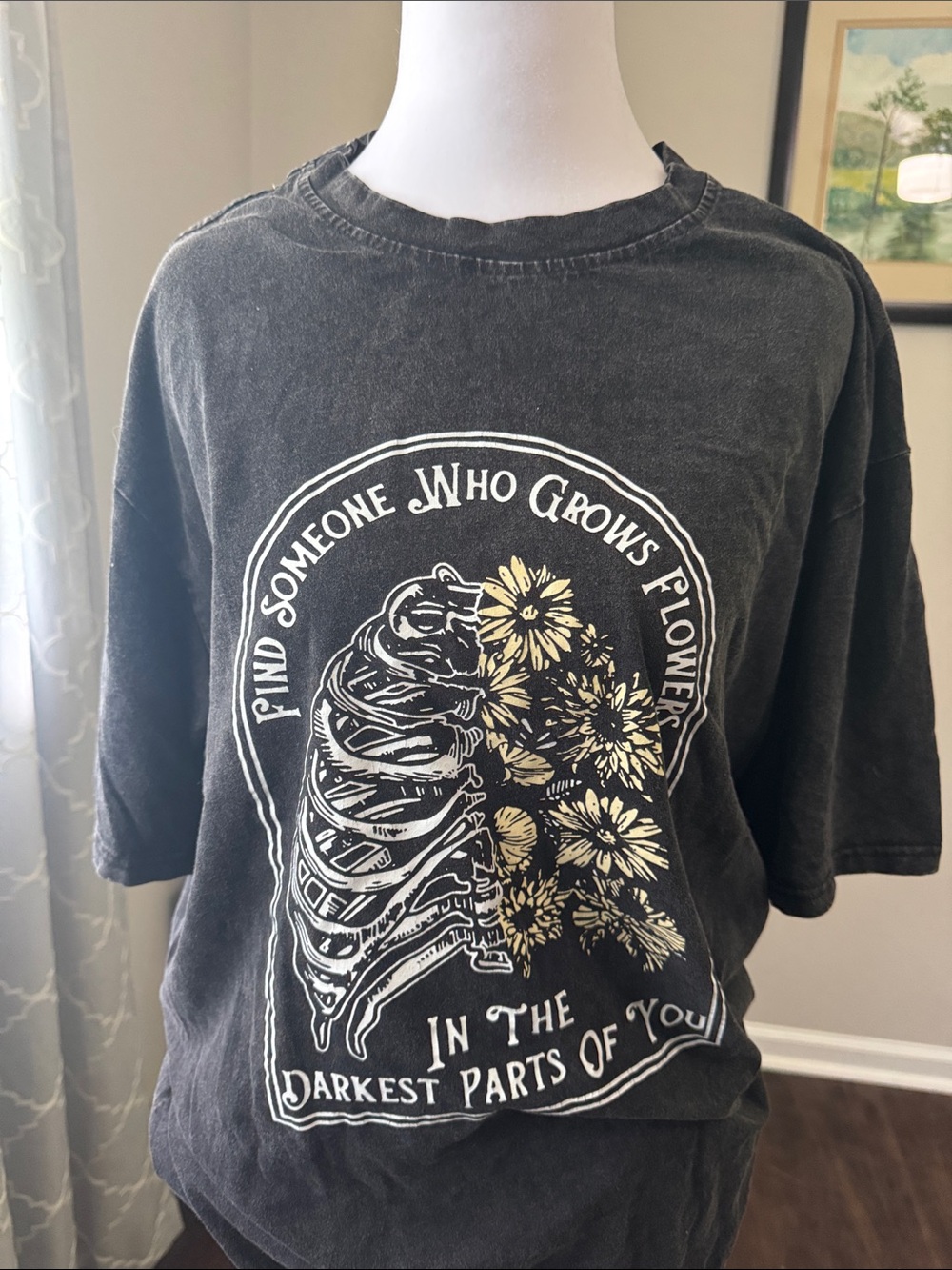 Black Graphic Ribcage & Flowers Tee - Find someone who grows flowers